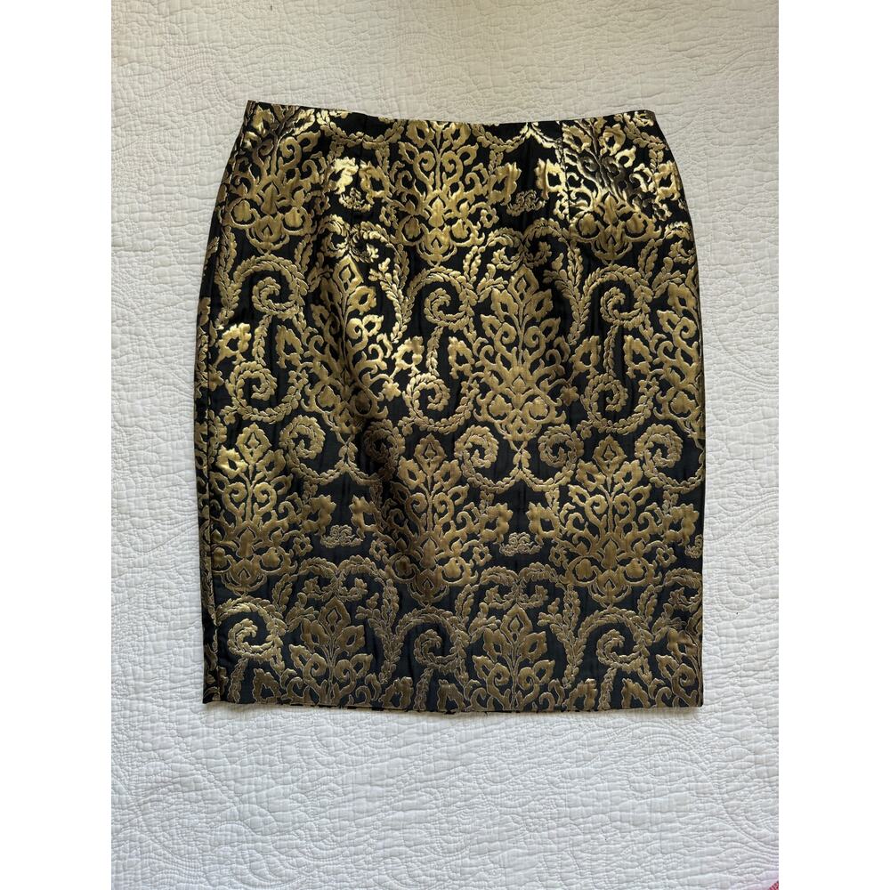 Vintage EUC Sunny Leigh Black and Gold Baroque Style Pencil Skirt—Size 10